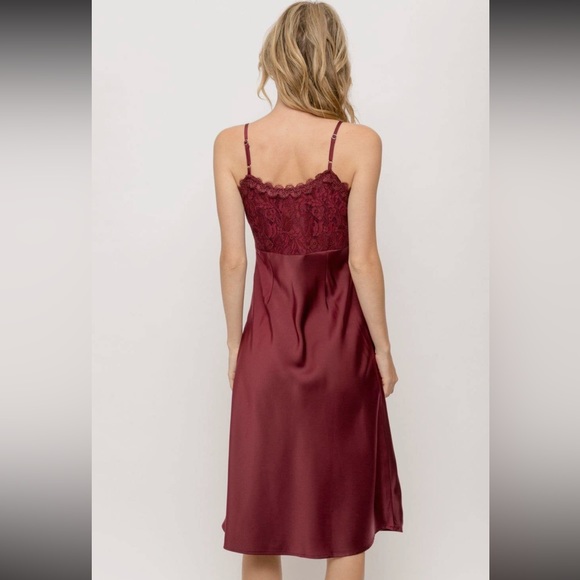 85. Slip Dress Lace Inset Wine Burgundy Evening Cocktail S, M & L Available NWT - Picture 7 of 7